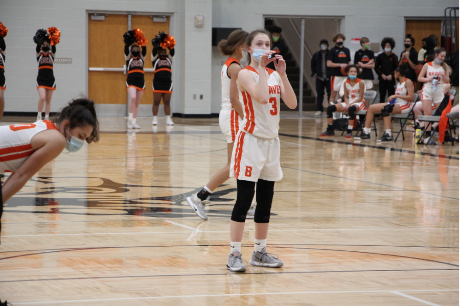 Senior Maggie Myers prepares to shoot her free throws.