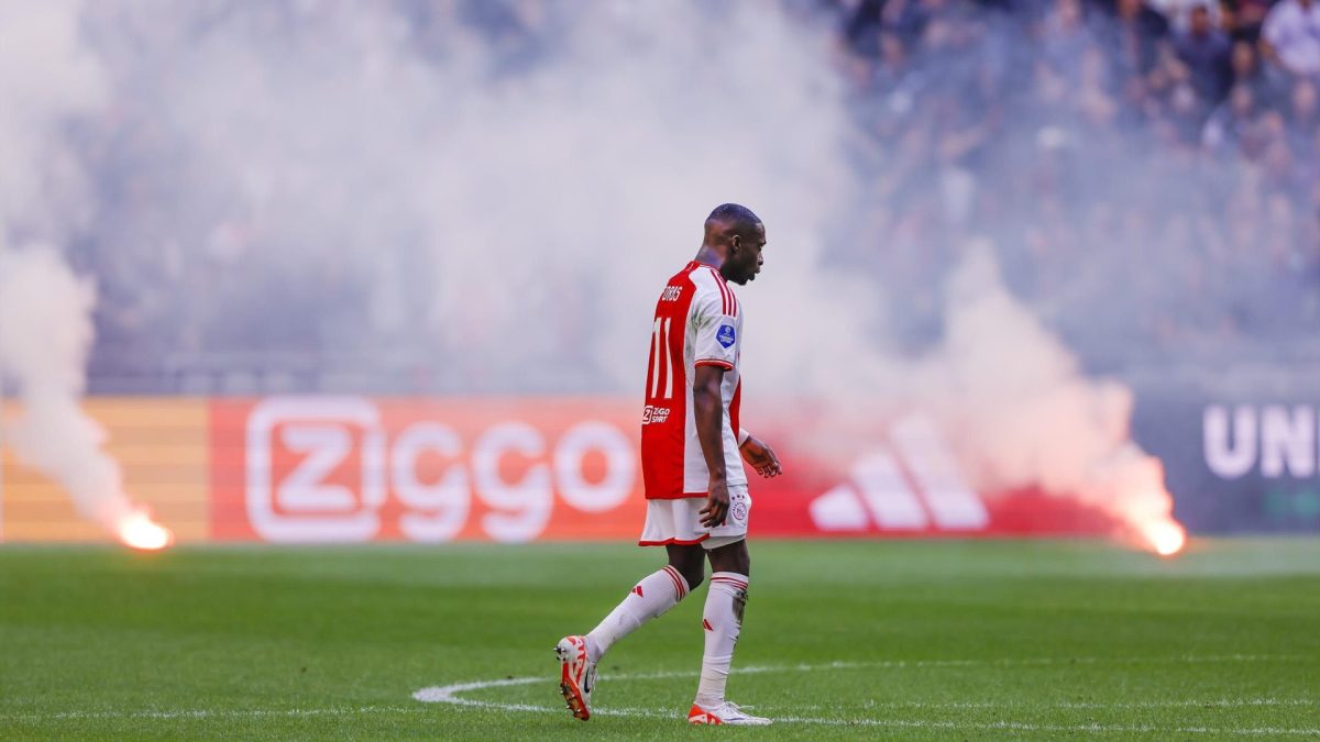Firework at the field during the Dutch Eredivisie match between AFC Ajax and Feyenoord at Johan Cruijff Arena on September 24, 2023, in Amsterdam.
Image credit: Getty Images via Eurosport.com